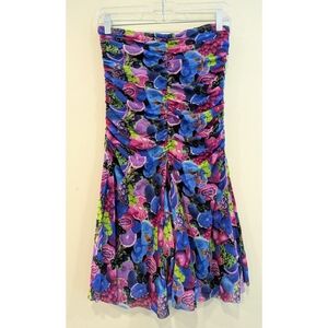 Fuzzi Floral Ruched Midi Dress - Blue and Pink